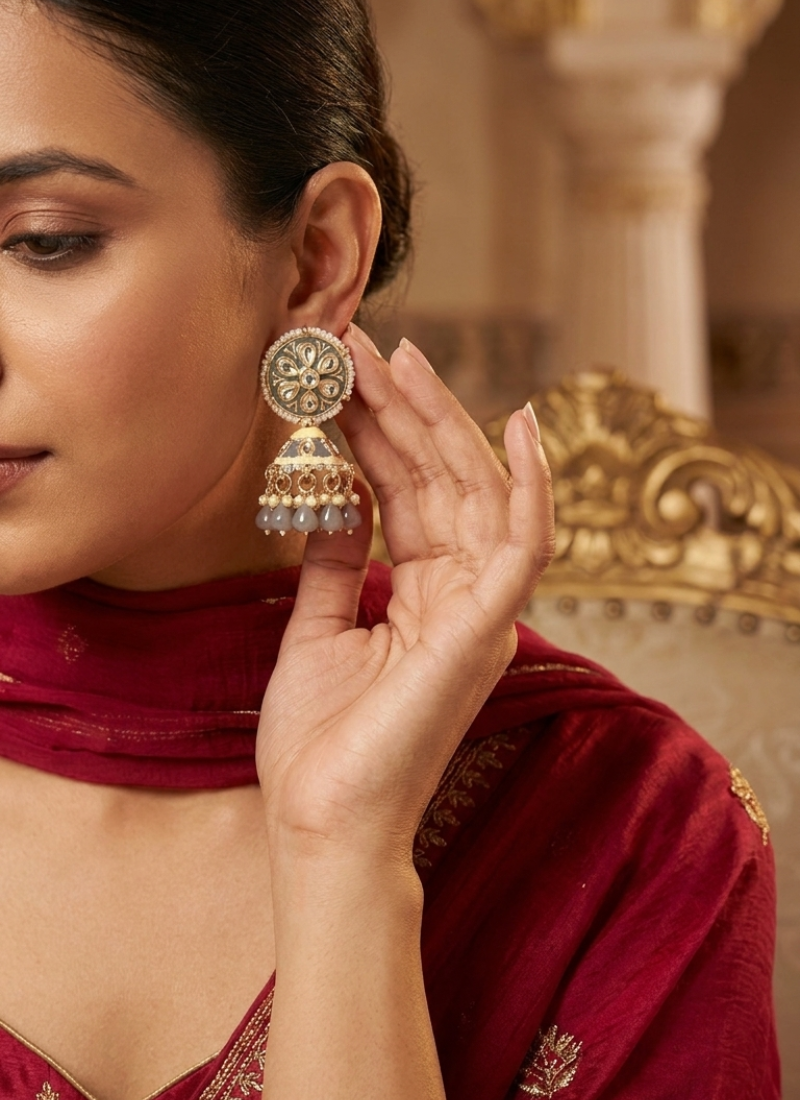 Seevee Fashion Gold Plated Kundan Stone Jhumki Earrings for Women
