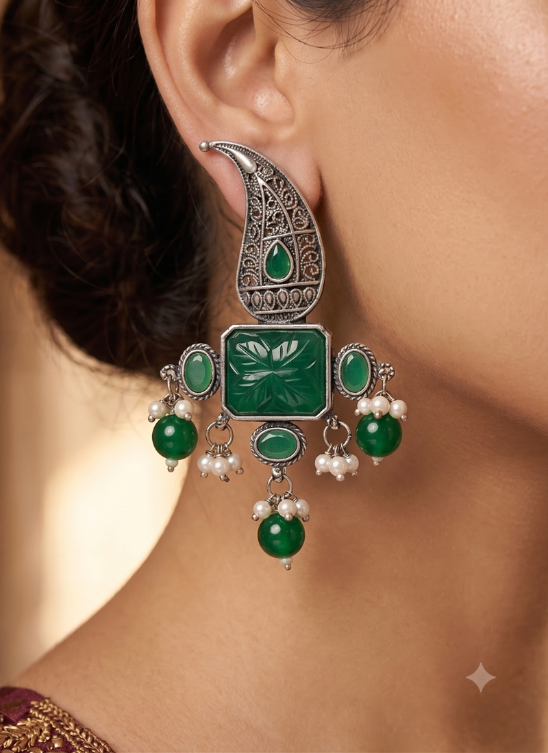 Seevee Fashion Oxidised Plated Kundan Stone Dangler Earrings for Women