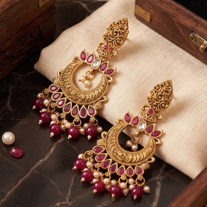 Seevee Fashion Gold Plated Kundan Stone Dangler kashmiri Earrings for Women