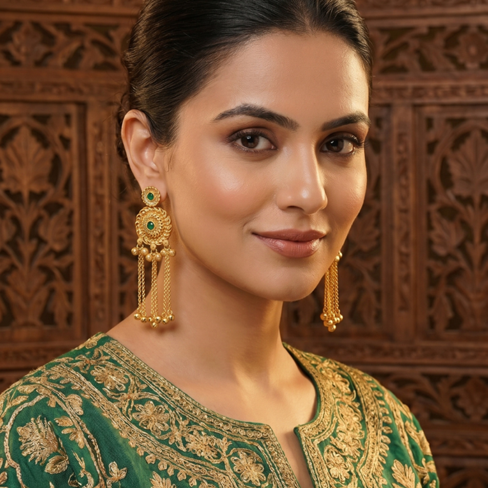 Seevee Fashion Gold Plated Pota Stone kashmiri Earrings for Women
