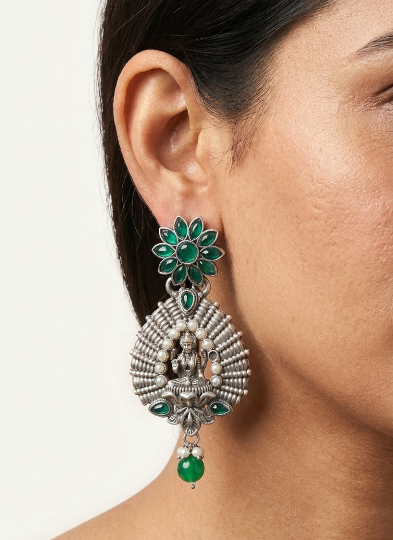 Seevee Fashion Oxidised Plated Kundan Stone Temple Dangler Earrings for Women