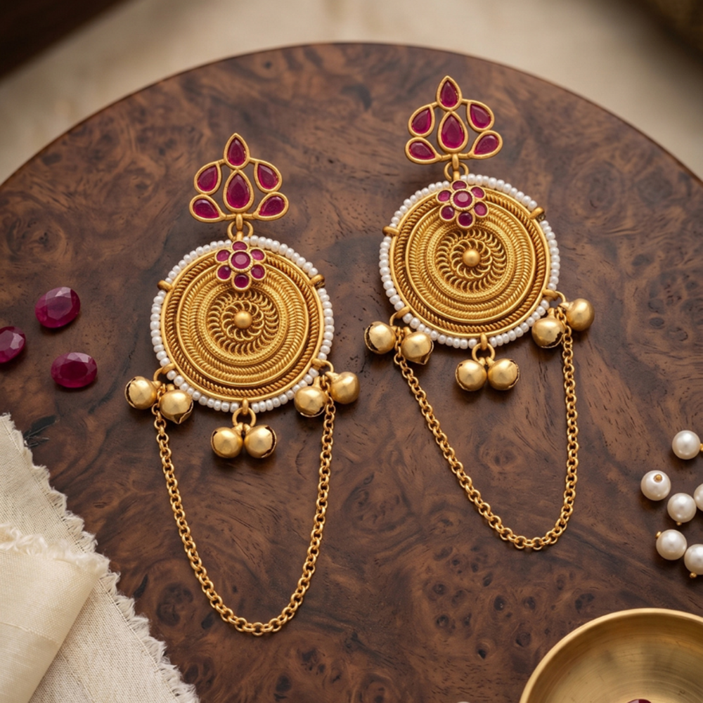 Seevee Fashion Gold Plated Kundan Pota Stone kashmiri Earrings for Women