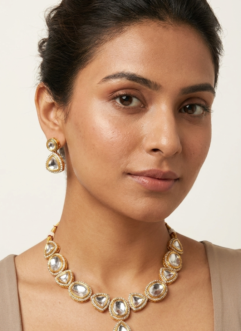 Seevee Fashion Gold Plated Kundan Stone Choker Necklace Set