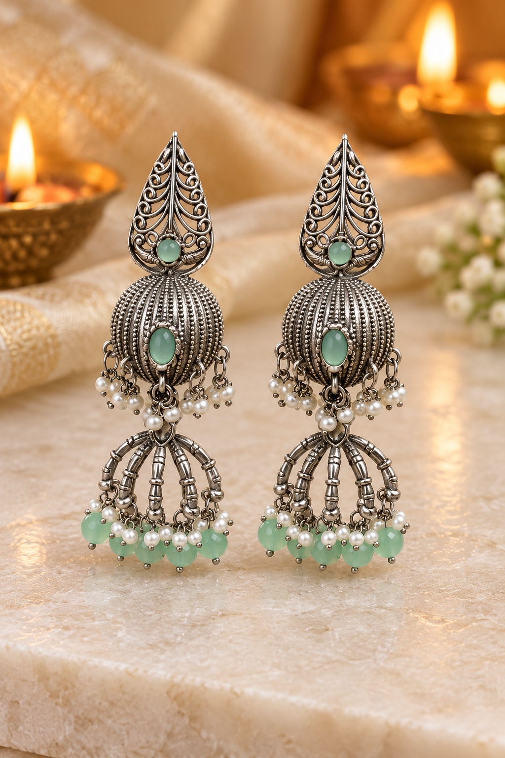 Seevee Fashion Oxidised Plated Pota Crystal Stone Jhumki Earrings