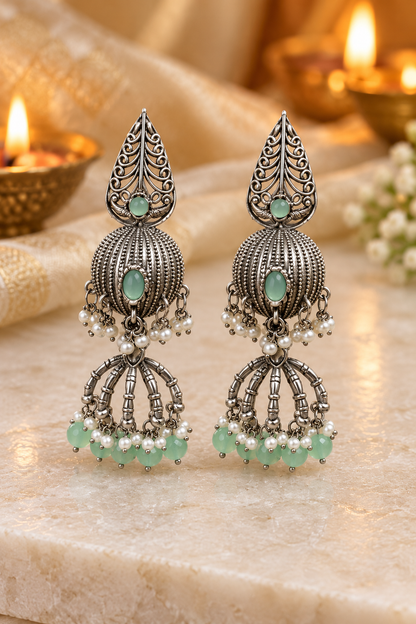Seevee Fashion Oxidised Plated Pota Crystal Stone Jhumki Earrings