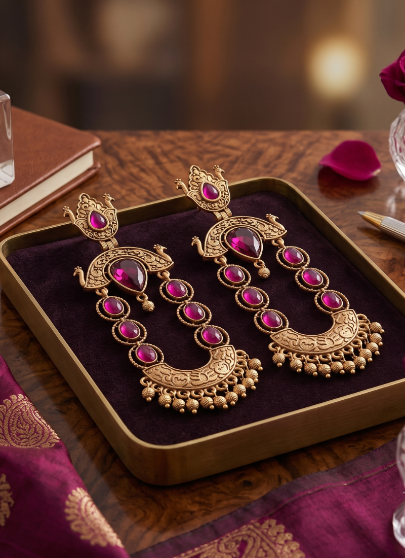 Seevee Fashion Gold Plated Kundan Stone Dangler Earrings for Women
