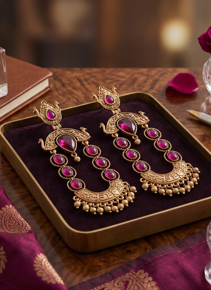 Seevee Fashion Gold Plated Kundan Stone Dangler Earrings for Women