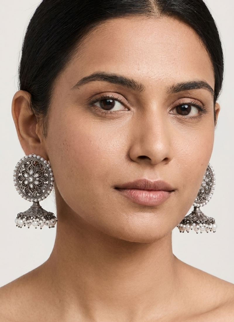 Seevee Fashion Silver Plated Kundan Stone Jhumki Earrings for Women