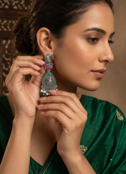 Seevee Fashion Oxidised Plated Pota Stone Dangler Earrings for Women