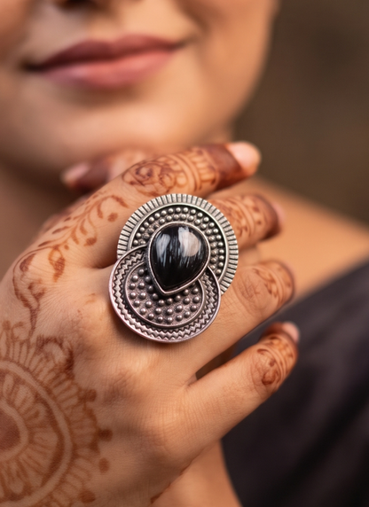Seevee Fashion Oxidised Plated Pota Stone Rings