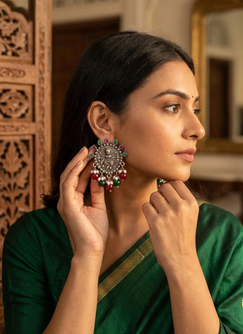 Seevee Fashion Silver Plated Kundan Stone Dangler Earrings for Women