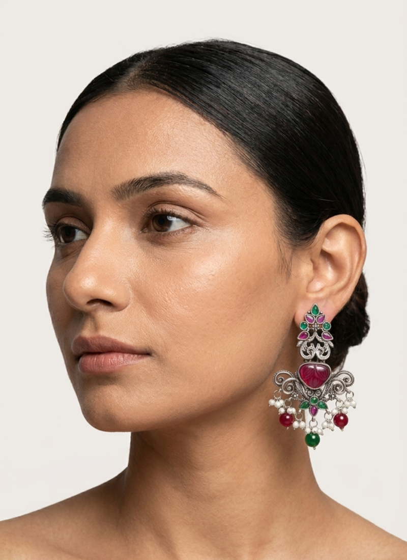 Seevee Fashion Oxidised Plated Pota Stone Dangler Earrings for Women
