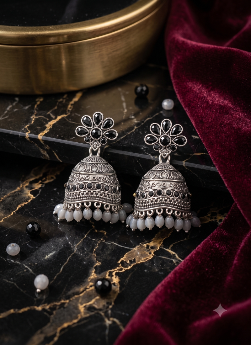 Seevee Fashion Silver Plated Kundan Stone Jhumki Earrings for Women