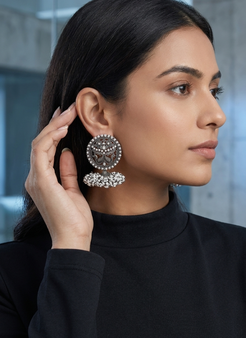 Seevee Fashion Silver Plated Pearl Jhumki Earrings for Women