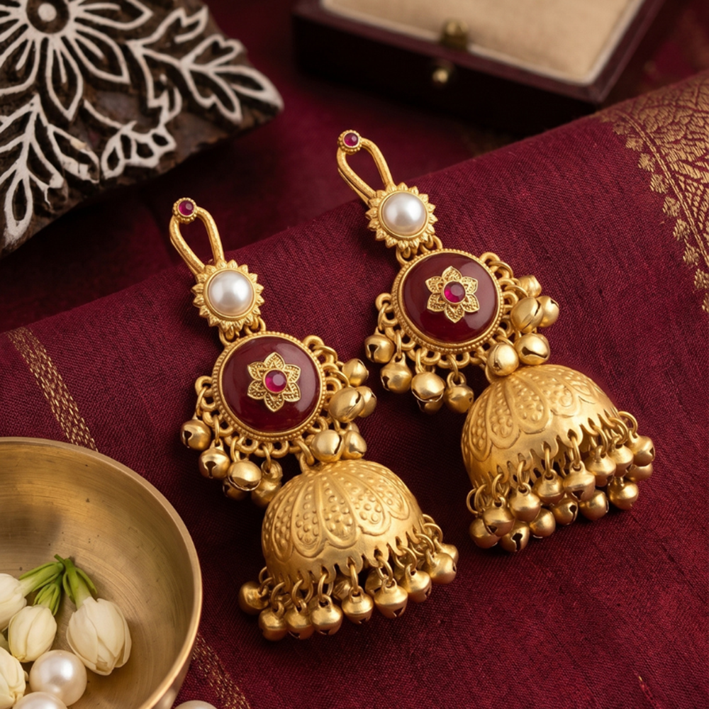 Seevee Fashion Gold Plated Pota Stone Traditional Ethnic Kashmiri Earrings