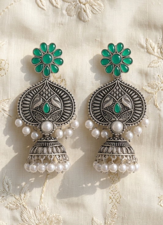 Seevee Fashion Oxidised Plated Pota Stone Dangler Earrings for Women
