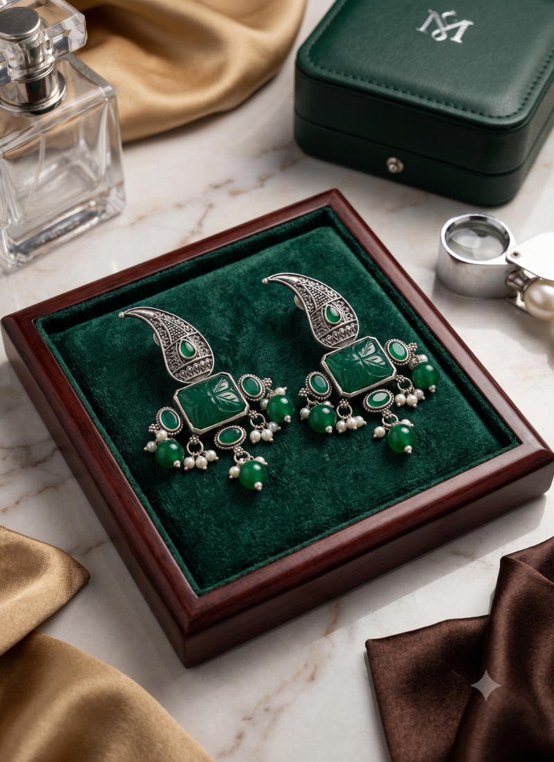 Seevee Fashion Oxidised Plated Kundan Stone Dangler Earrings for Women