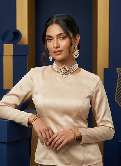 Seevee Fashion Gold Plated Austrian Stone And Pearl Choker Necklace Set