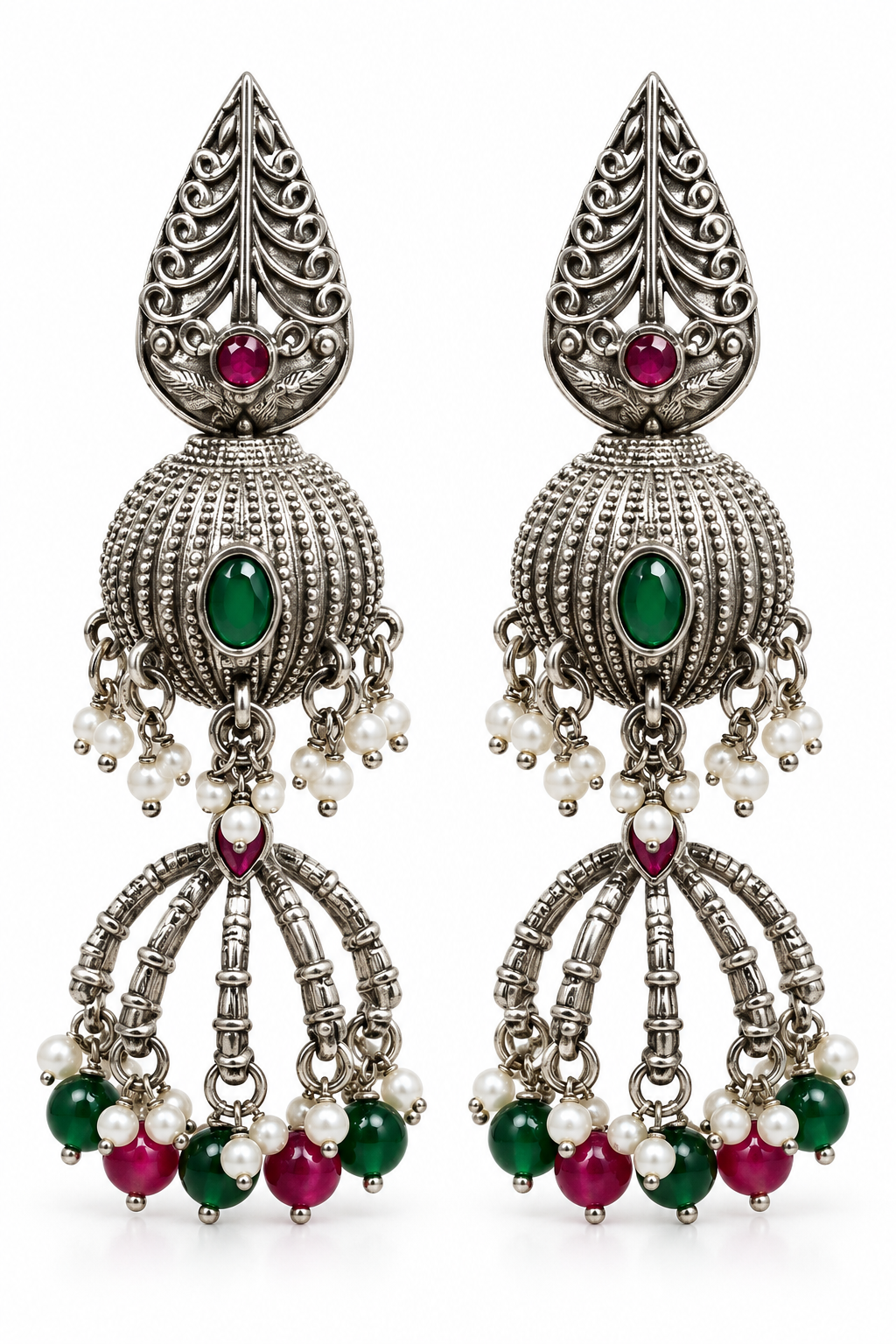 Seevee Fashion Oxidised Plated Pota Crystal Stone Jhumki Earrings