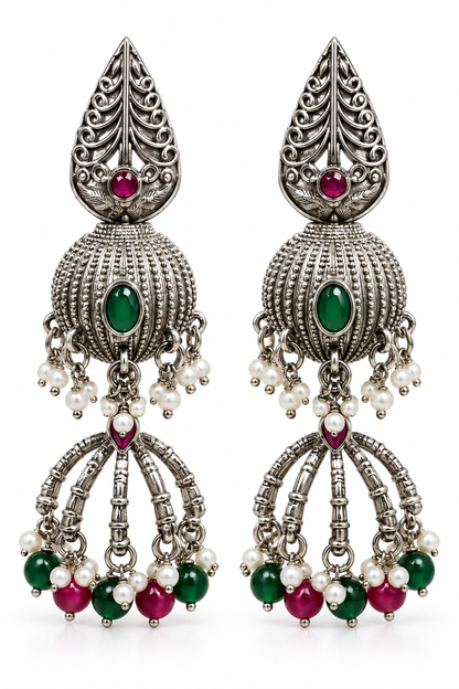 Seevee Fashion Oxidised Plated Pota Crystal Stone Jhumki Earrings