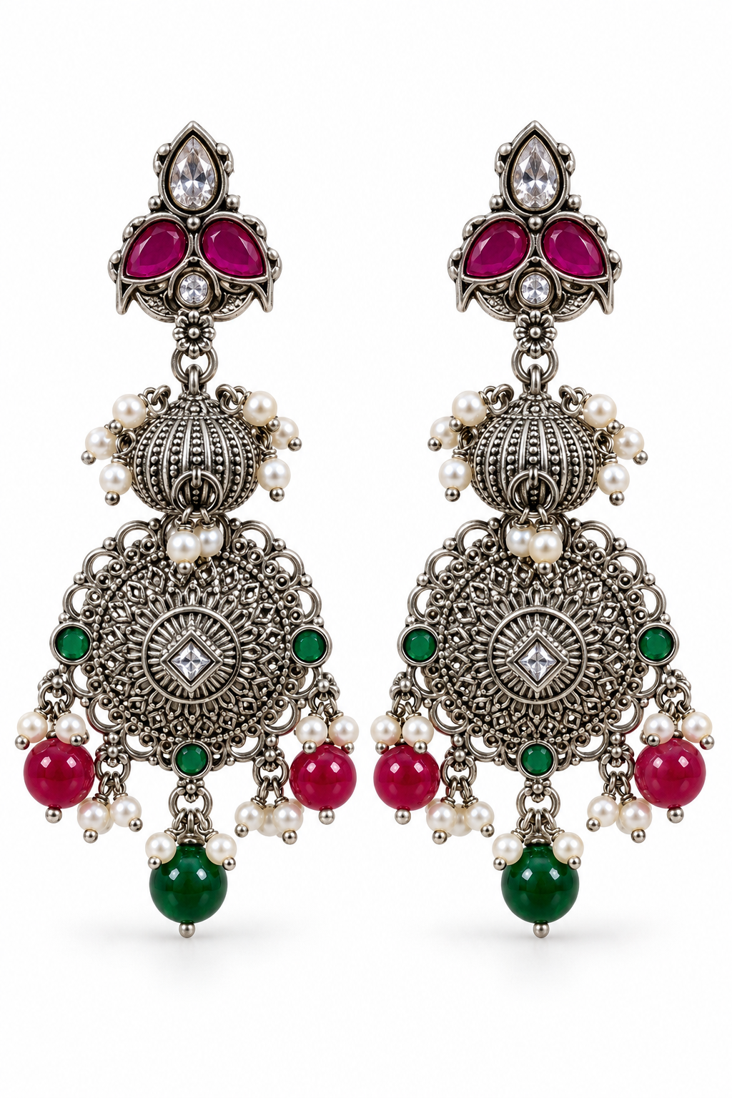 Seevee Fashion Oxidised Plated Pota Crystal Stone Dangler Earrings