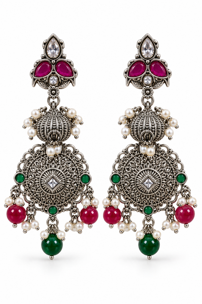 Seevee Fashion Oxidised Plated Pota Crystal Stone Dangler Earrings
