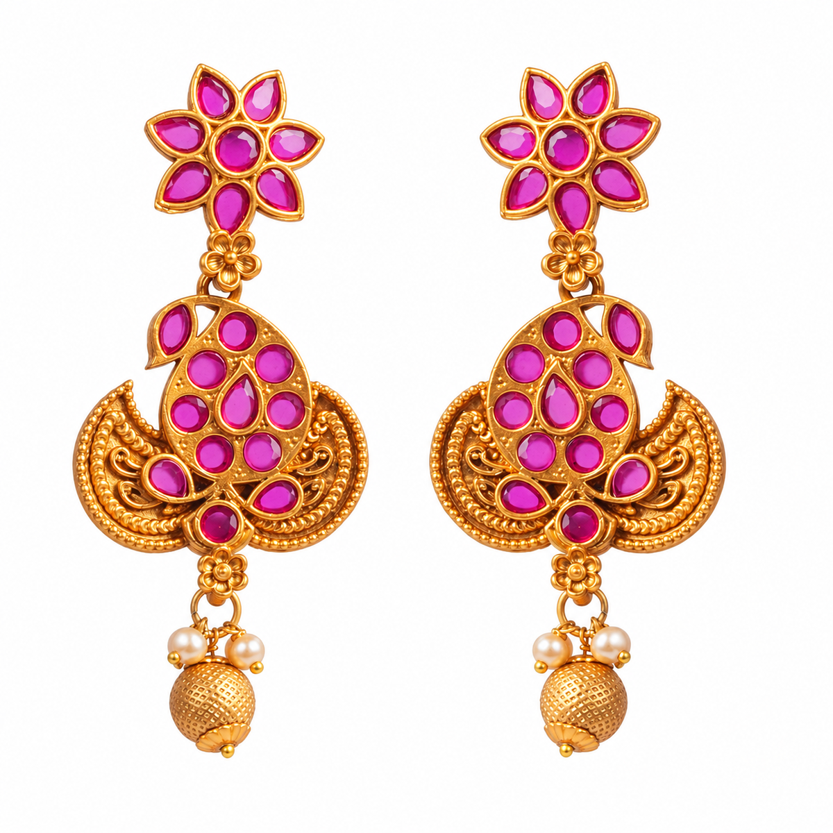 Seevee Fashion Gold Plated Pota Kundan Stone Dangler Earrings