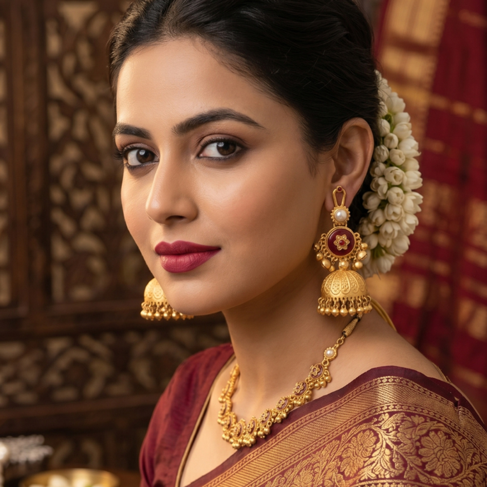 Seevee Fashion Gold Plated Pota Stone Traditional Ethnic Kashmiri Earrings
