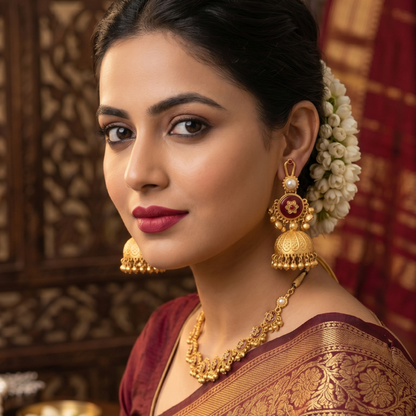 Seevee Fashion Gold Plated Pota Stone Traditional Ethnic Kashmiri Earrings