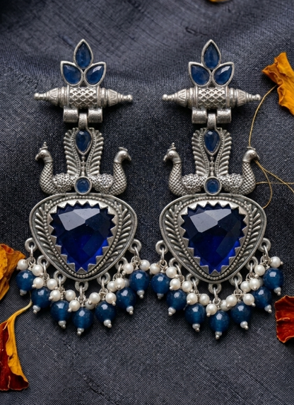 Seevee Fashion Oxidised Plated Kundan Stone Peacock Dangler Earrings for Women