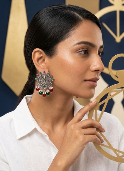Seevee Fashion Silver Plated Kundan Stone Dangler Earrings for Women