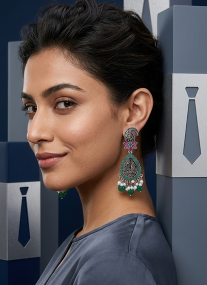 Seevee Fashion Oxidised Plated Pota Stone Dangler Earrings for Women