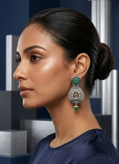 Seevee Fashion Oxidised Plated Kundan Stone Temple Dangler Earrings for Women