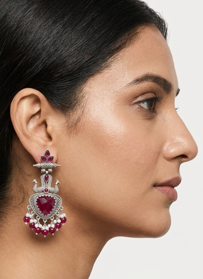 Seevee Fashion Oxidised Plated Kundan Stone Peacock Dangler Earrings for Women