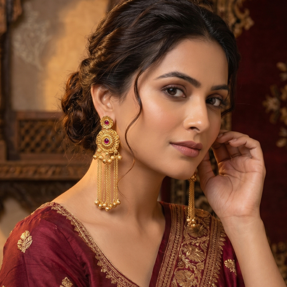 Seevee Fashion Gold Plated Pota Stone kashmiri Earrings for Women