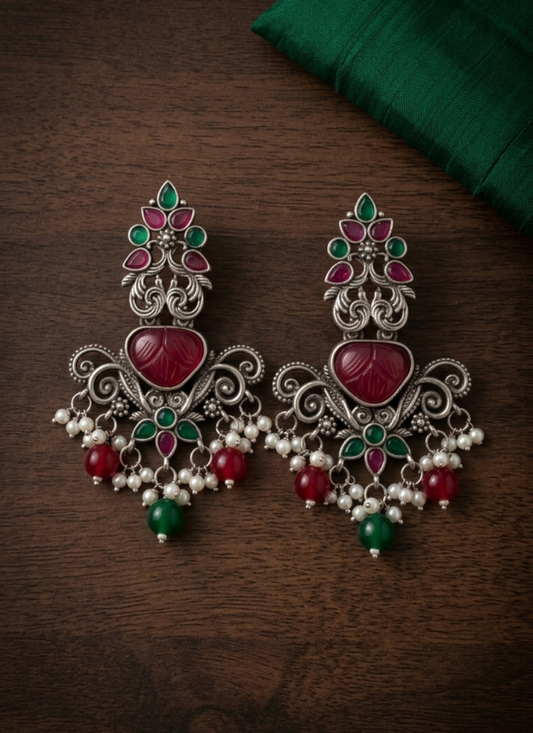 Seevee Fashion Oxidised Plated Pota Stone Dangler Earrings for Women