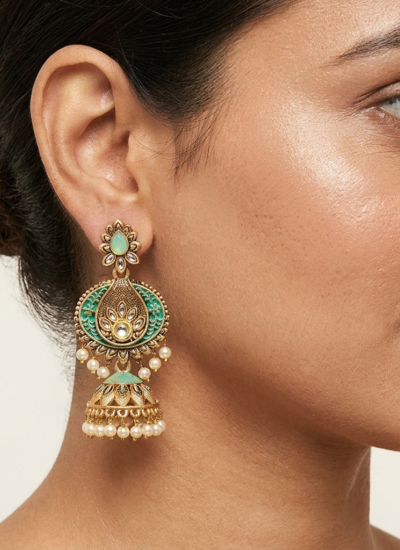 Seevee Fashion Gold Plated Kundan Stone Dangler Earrings for Women