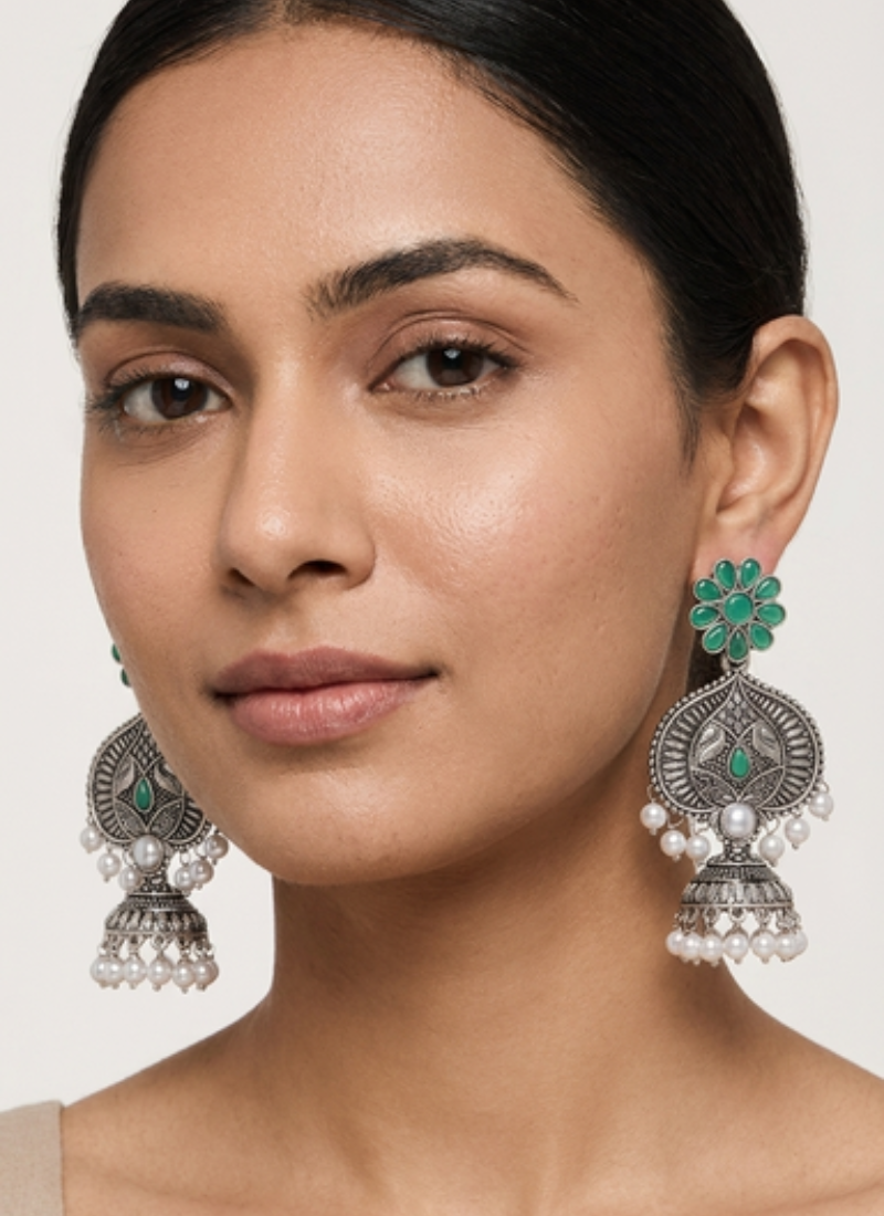 Seevee Fashion Oxidised Plated Pota Stone Dangler Earrings for Women