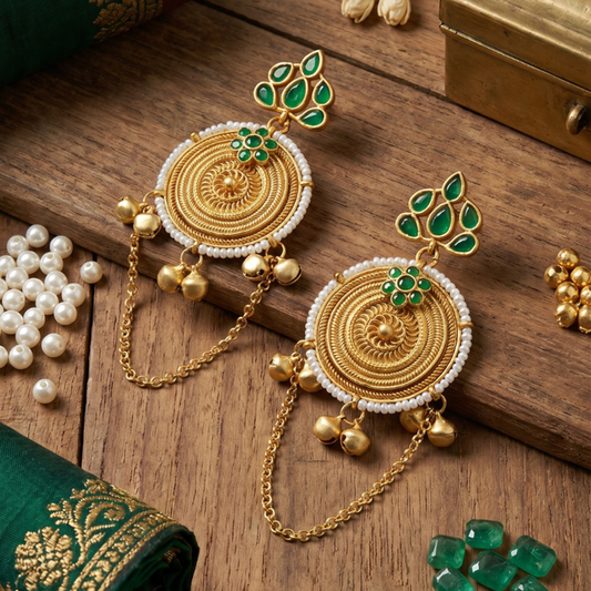 Seevee Fashion Gold Plated Kundan Pota Stone kashmiri Earrings for Women