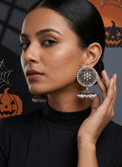 Seevee Fashion Silver Plated Kundan Stone Jhumki Earrings for Women
