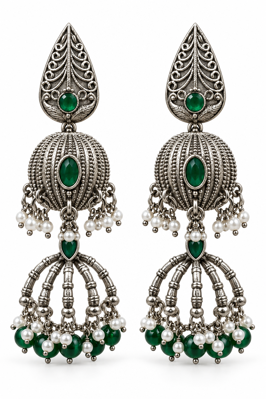 Seevee Fashion Oxidised Plated Pota Crystal Stone Jhumki Earrings