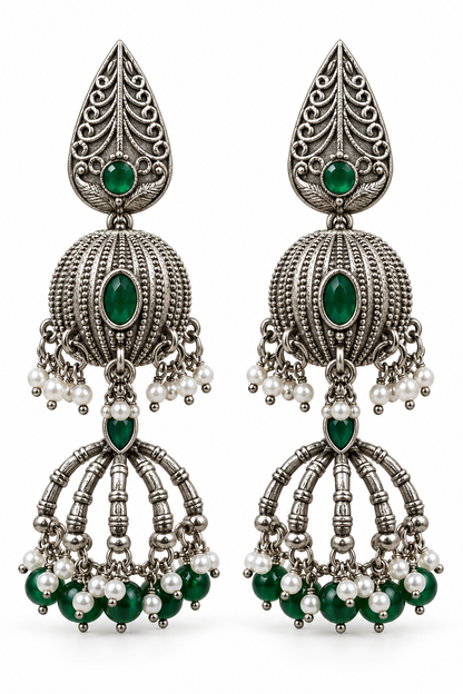Seevee Fashion Oxidised Plated Pota Crystal Stone Jhumki Earrings