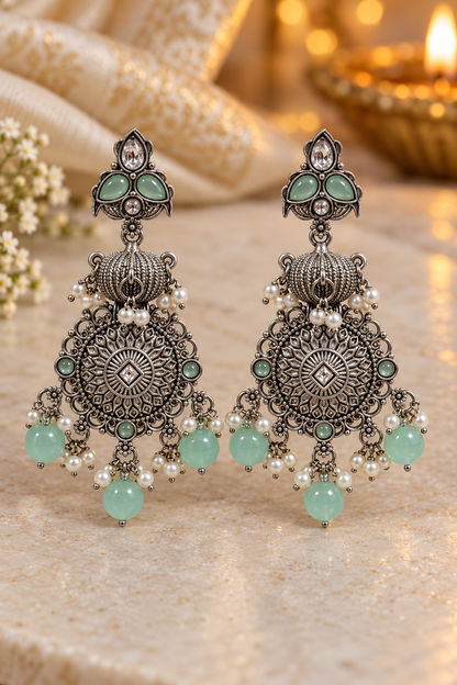 Seevee Fashion Oxidised Plated Pota Crystal Stone Dangler Earrings