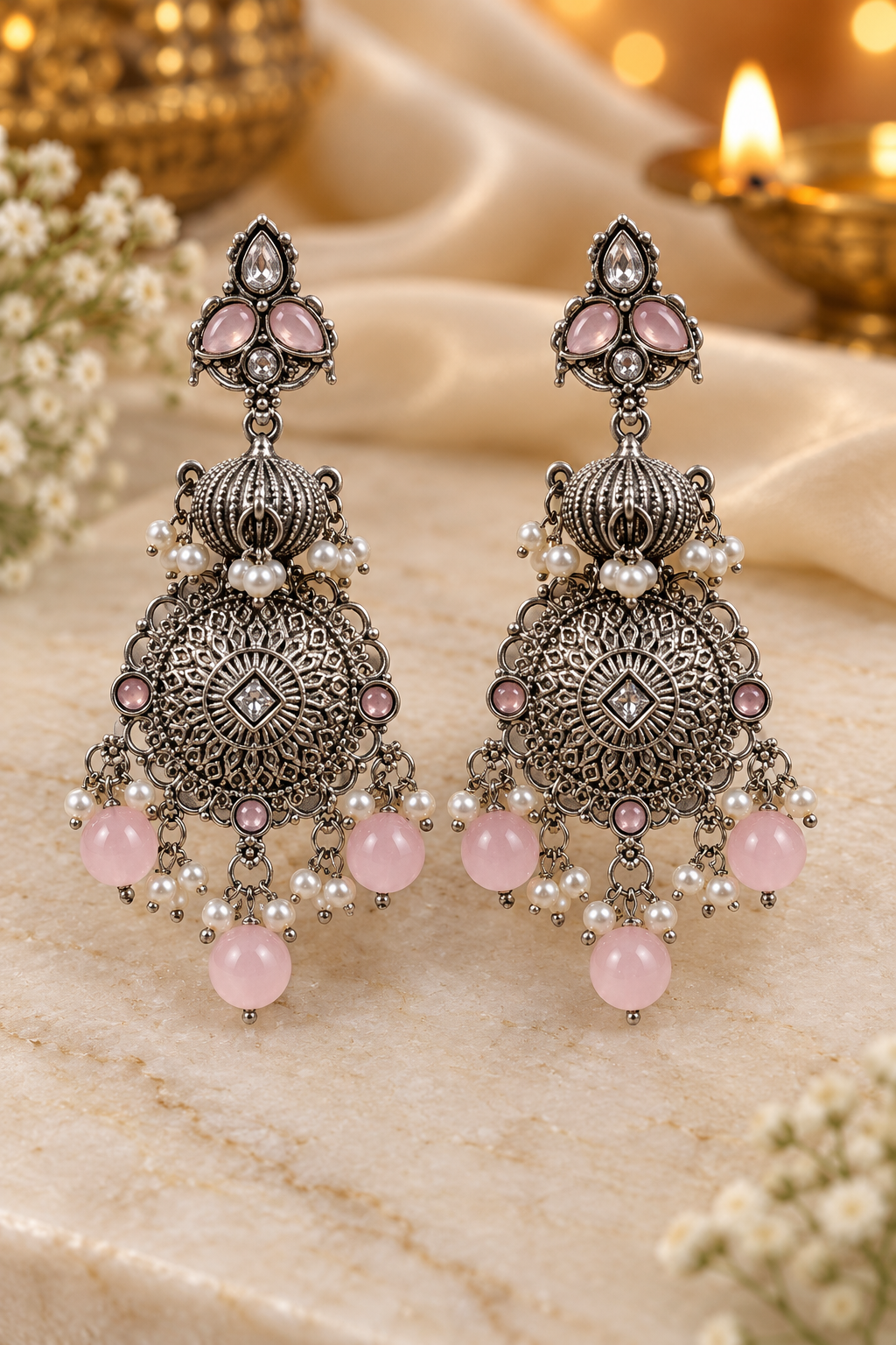 Seevee Fashion Oxidised Plated Pota Crystal Stone Dangler Earrings