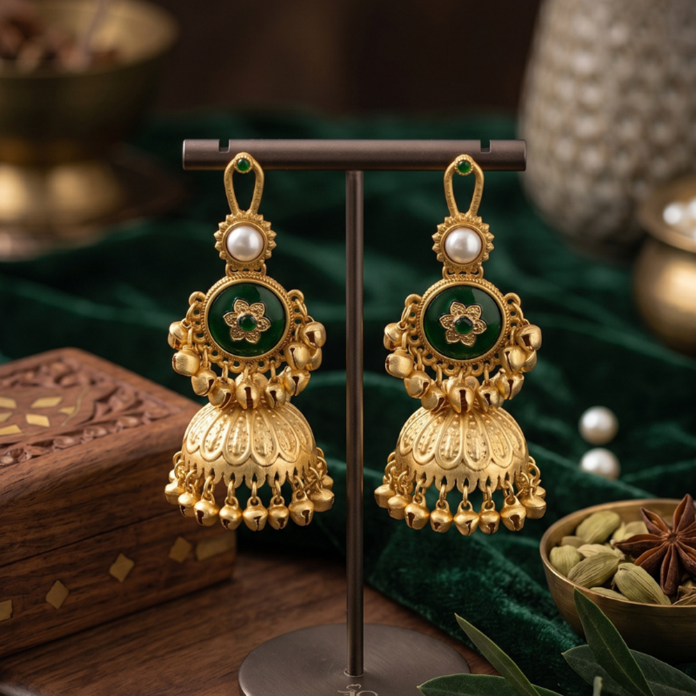 Seevee Fashion Gold Plated Pota Stone Traditional Ethnic Kashmiri Earrings