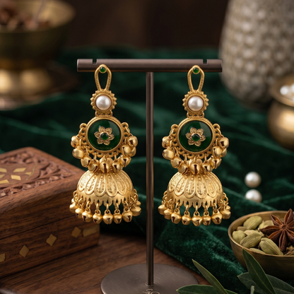 Seevee Fashion Gold Plated Pota Stone Traditional Ethnic Kashmiri Earrings