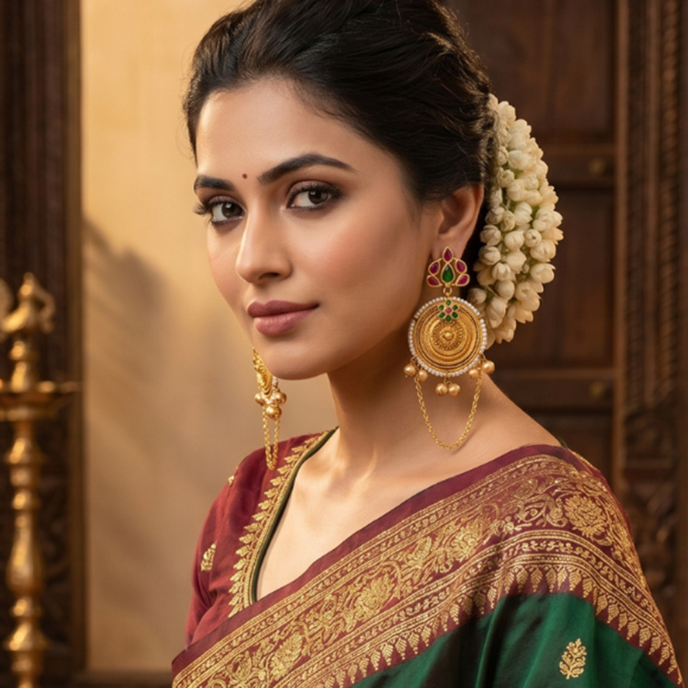 Seevee Fashion Gold Plated Kundan Pota Stone kashmiri Earrings for Women