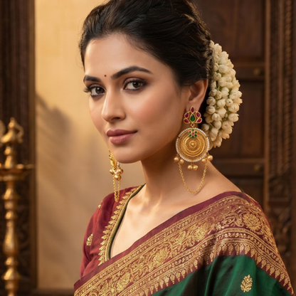 Seevee Fashion Gold Plated Kundan Pota Stone kashmiri Earrings for Women
