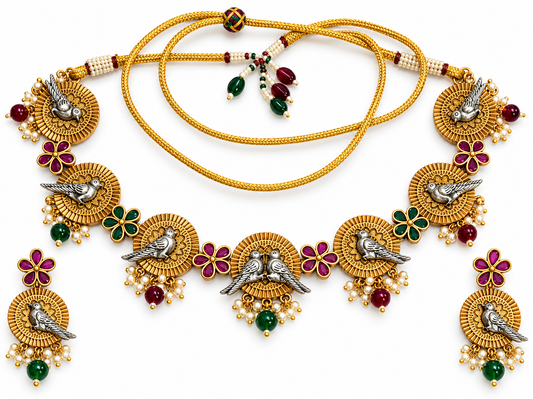 Seevee Fashion Gold Plated Pota Stone Choker Necklace Set