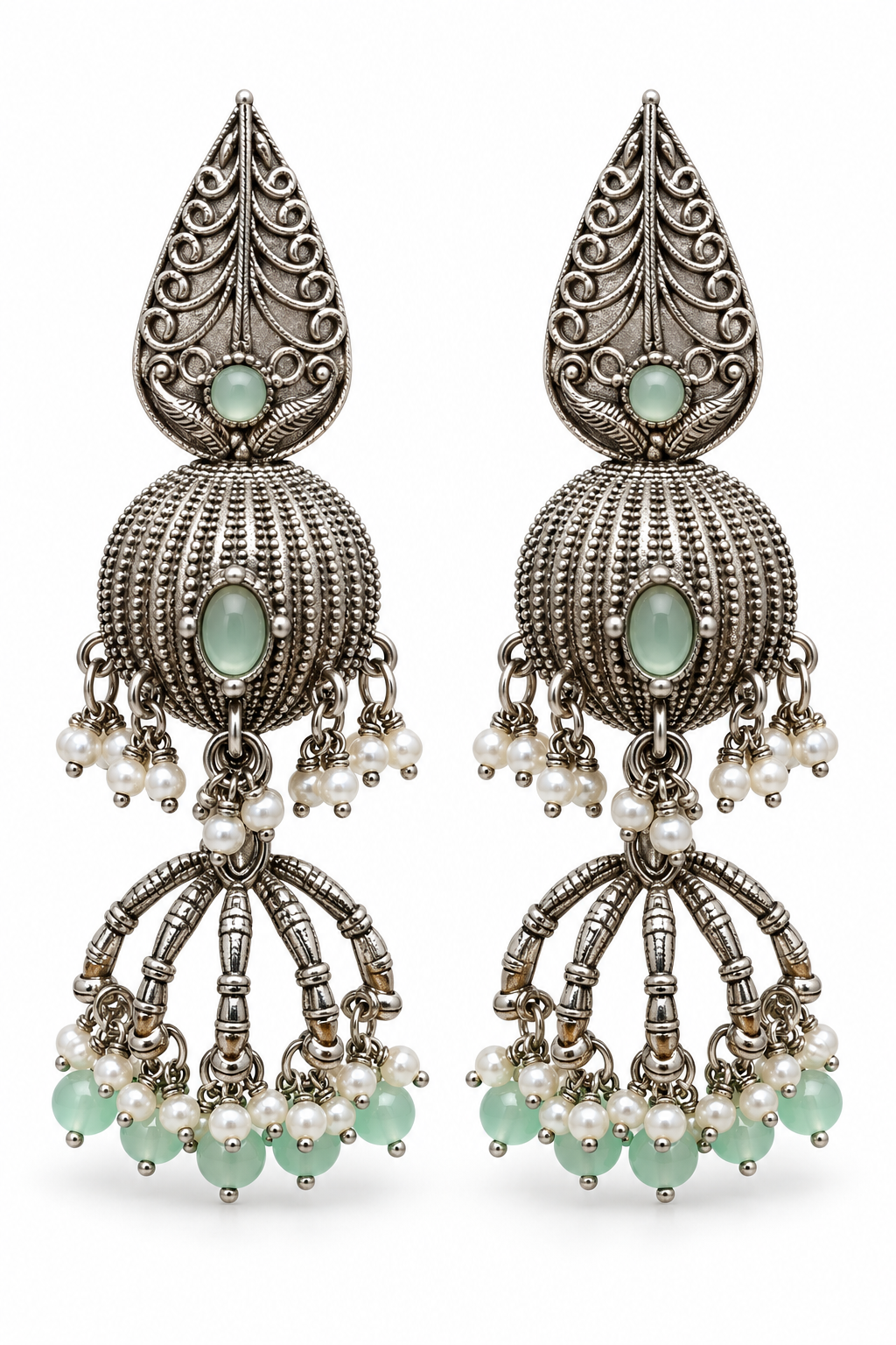 Seevee Fashion Oxidised Plated Pota Crystal Stone Jhumki Earrings